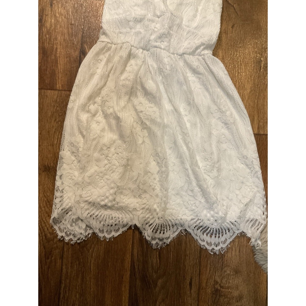 Aooksmery Dress White Lace Womens Small V Neck Lace Up Back Spaghetti Strap - Picture 2 of 9